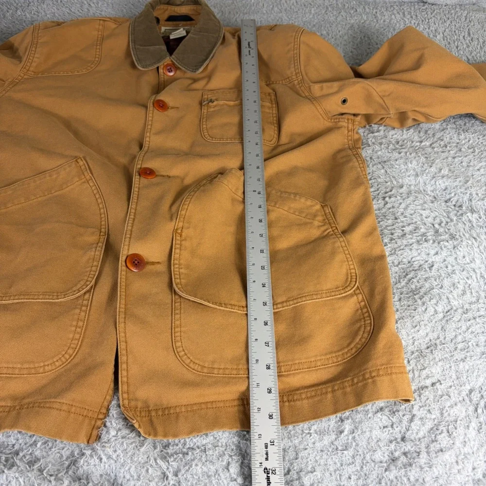 LL Bean Mens Original Field Coat Tan Canvas Primaloft Plaid Lined Jacket L Reg